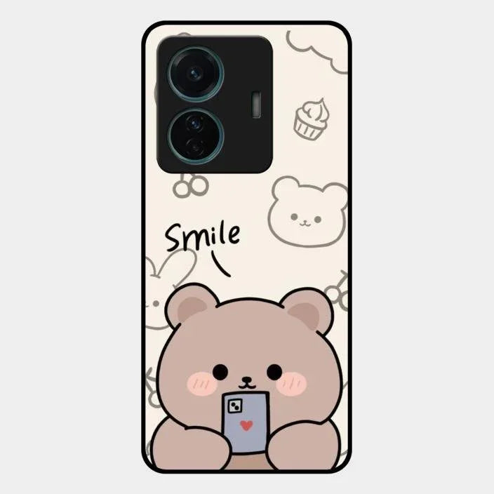 Cute Bear Glossy Metal Case Cover For Iqoo Z6 Pro 5G