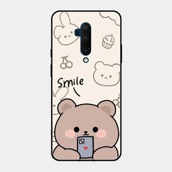 Cute Bear Glossy Metal Case Cover For Oneplus 7T Pro
