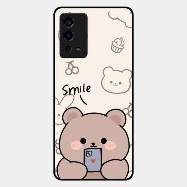 Cute Bear Glossy Metal Case Cover For Oppo A55