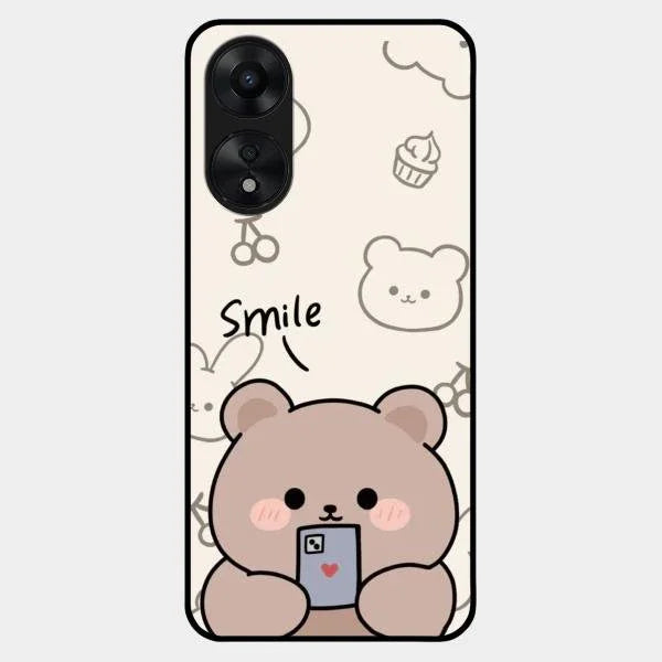 Cute Bear Glossy Metal Case Cover For Oppo A78 5G