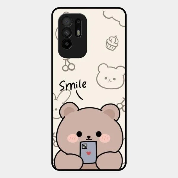 Cute Bear Glossy Metal Case Cover For Oppo F19 Pro Plus 5G
