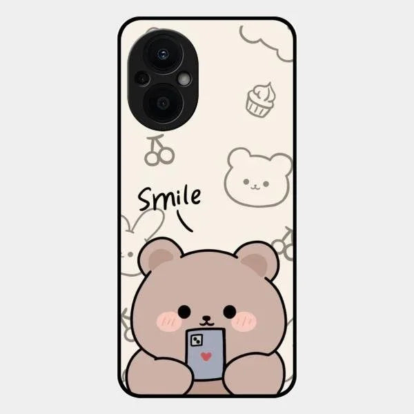 Cute Bear Glossy Metal Case Cover For Oppo F21S Pro 5G