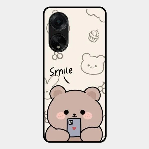 Cute Bear Glossy Metal Case Cover For Oppo F23 5G
