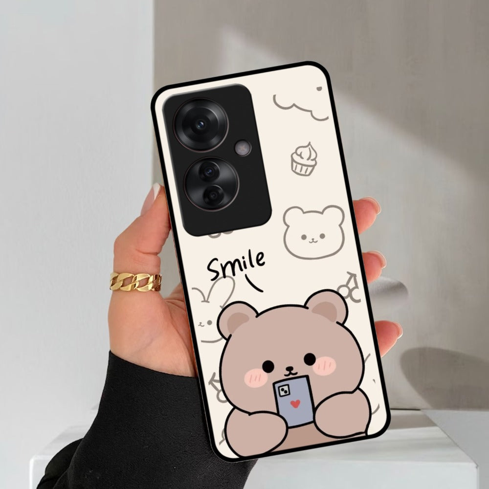 Cute Bear Glossy Metal Case Cover For Oppo
