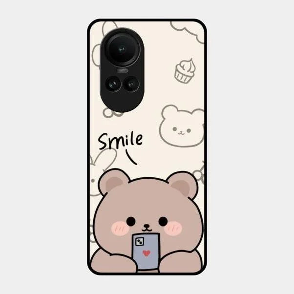 Cute Bear Glossy Metal Case Cover For Oppo Reno 10 5G