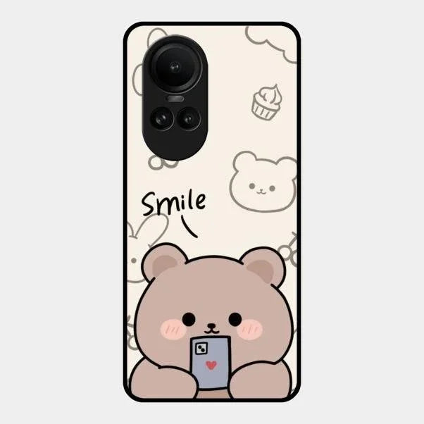 Cute Bear Glossy Metal Case Cover For Oppo Reno 10 Pro 5G