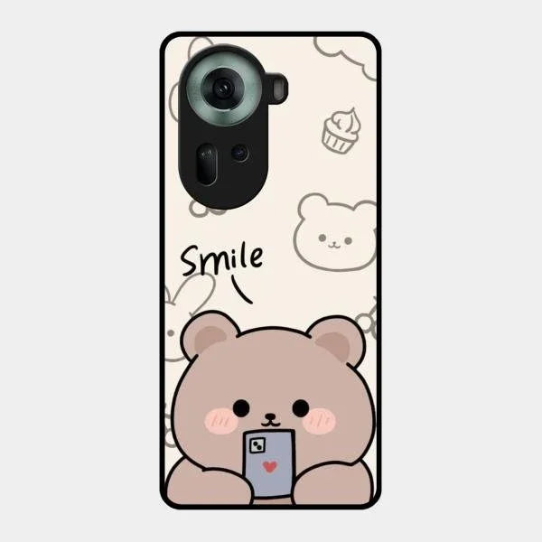 Cute Bear Glossy Metal Case Cover For Oppo Reno 11 5G