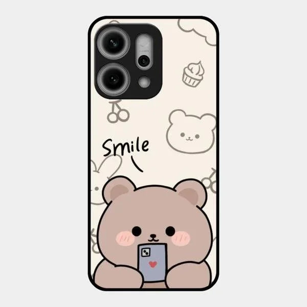 Cute Bear Glossy Metal Case Cover For Oppo Reno 14 Pro 5G