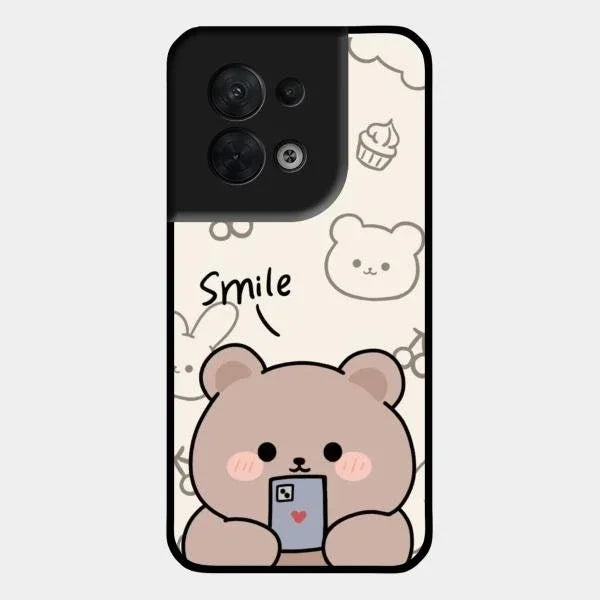 Cute Bear Glossy Metal Case Cover For Oppo Reno 8 5G