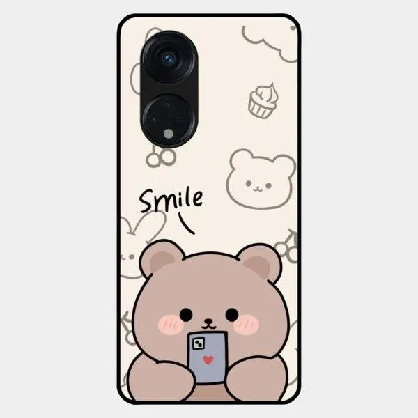 Cute Bear Glossy Metal Case Cover For Oppo Reno 8T 5G