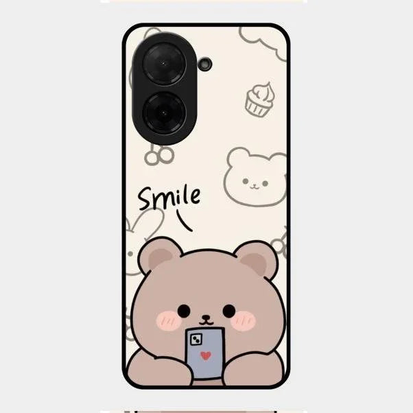 Cute Bear Glossy Metal Case Cover For Poco C71