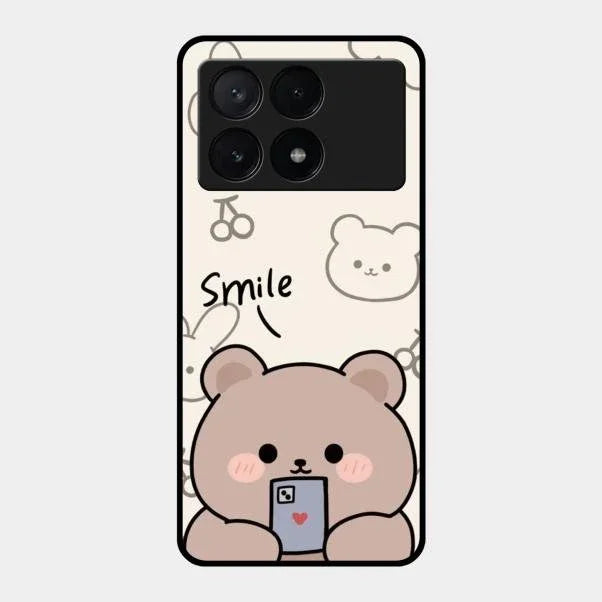Cute Bear Glossy Metal Case Cover For Poco X6 Pro 5G