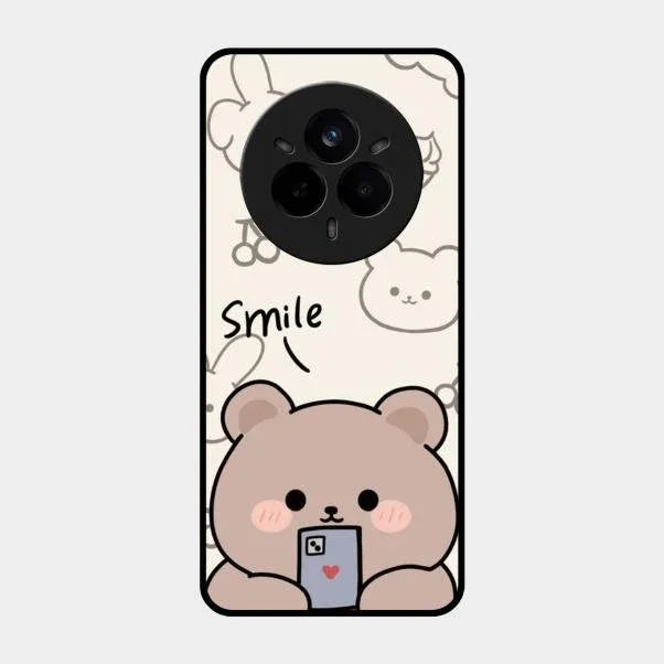 Cute Bear Glossy Metal Case Cover For Realme 14 Pro Plus 5G