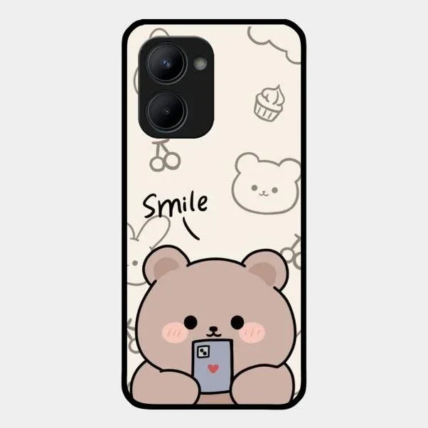 Cute Bear Glossy Metal Case Cover For Realme C33 2023