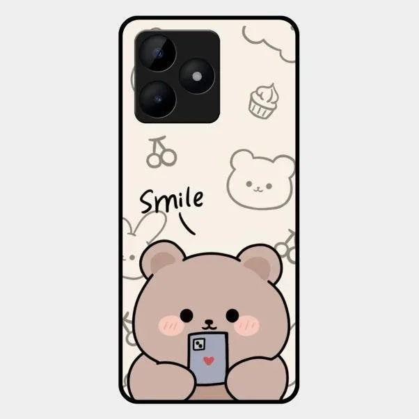 Cute Bear Glossy Metal Case Cover For Realme C53