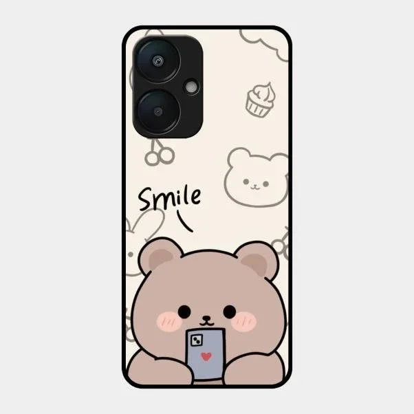 Cute Bear Glossy Metal Case Cover For Redmi 13C 5G