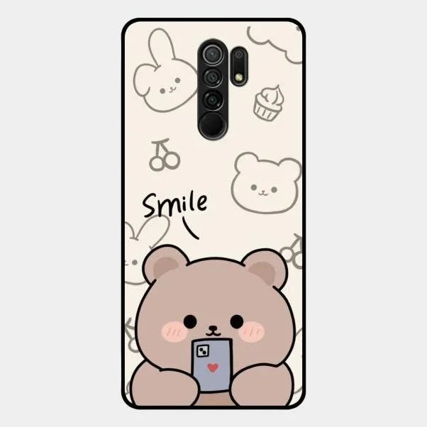 Cute Bear Glossy Metal Case Cover For Redmi 9 Prime