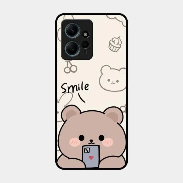 Cute Bear Glossy Metal Case Cover For Redmi Note 12 4G