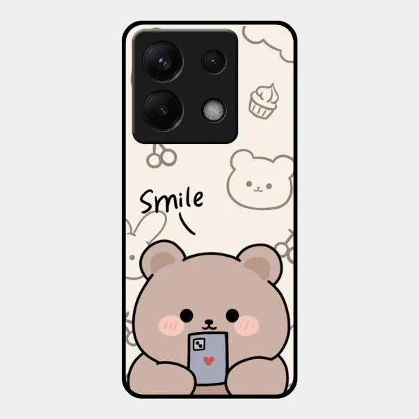 Cute Bear Glossy Metal Case Cover For Redmi Note 13 Pro 5G