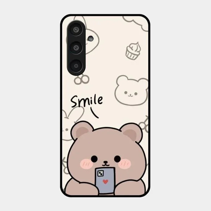 Cute Bear Glossy Metal Case Cover For Samsung Galaxy M35 5G