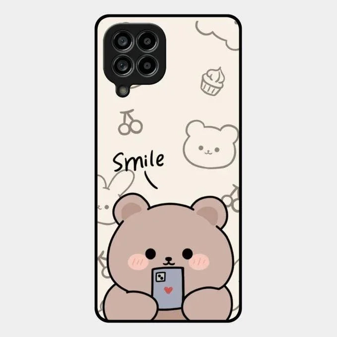 Cute Bear Glossy Metal Case Cover For Samsung Galaxy M53 5G