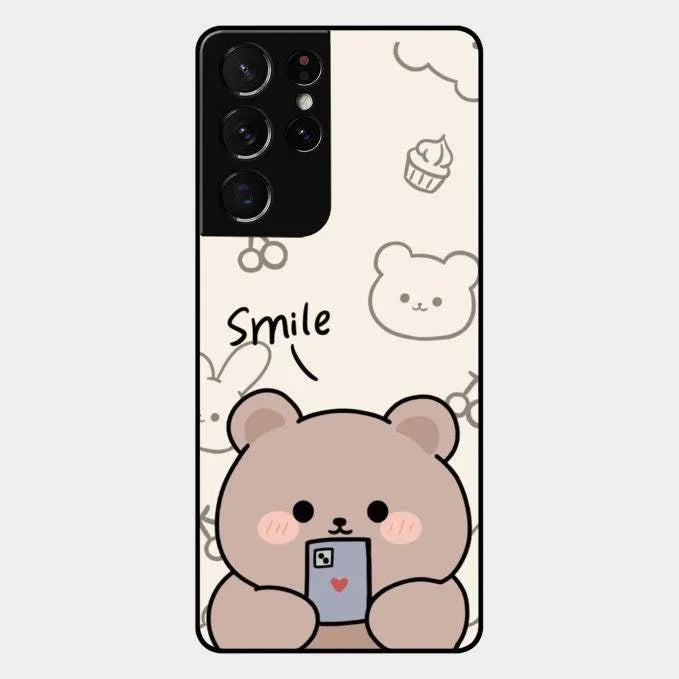 Cute Bear Glossy Metal Case Cover For Samsung Galaxy S21 Ultra