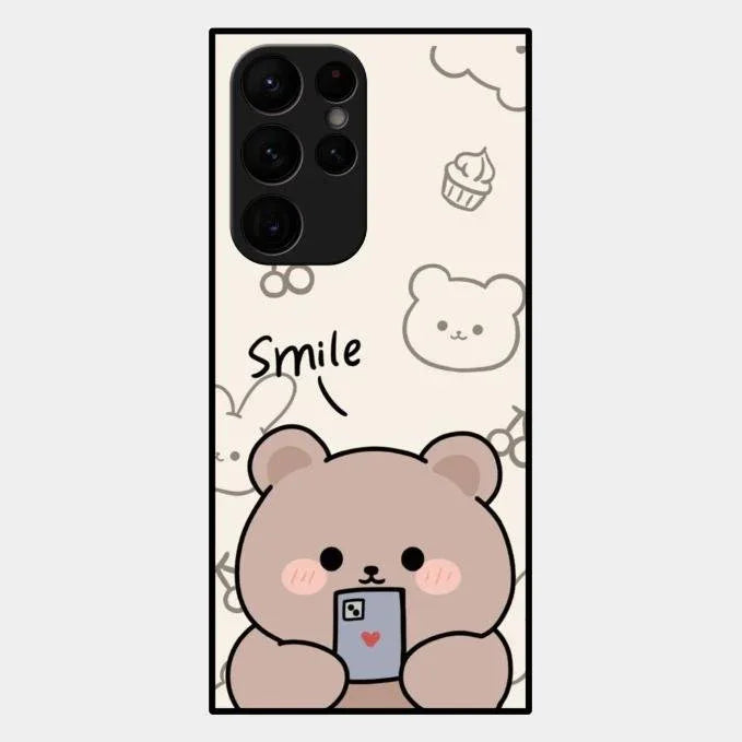 Cute Bear Glossy Metal Case Cover For Samsung Galaxy S22 Ultra 5G