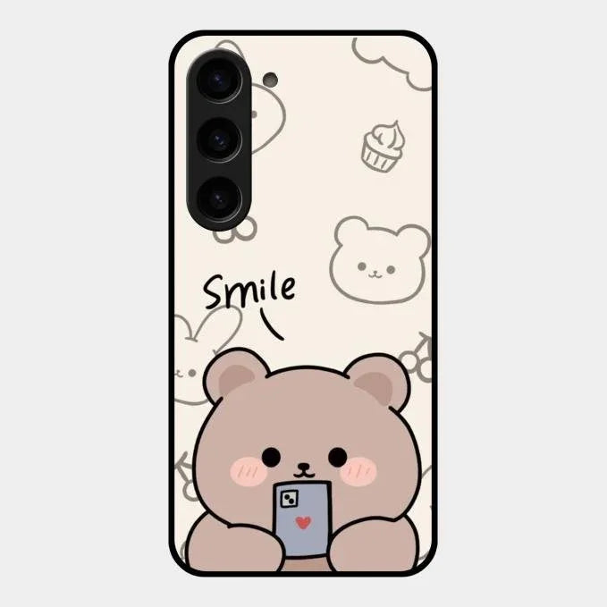 Cute Bear Glossy Metal Case Cover For Samsung Galaxy S23 5G
