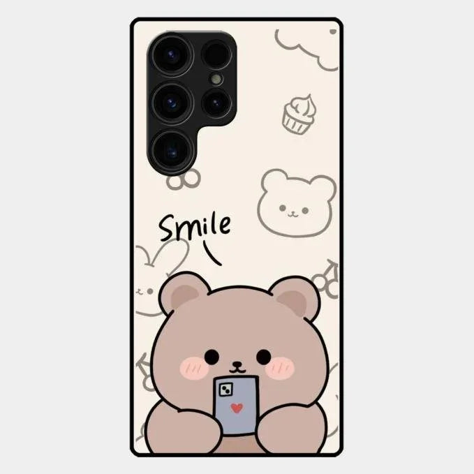 Cute Bear Glossy Metal Case Cover For Samsung Galaxy S25 Ultra 5G