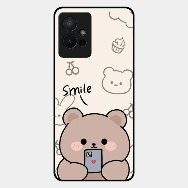 Cute Bear Glossy Metal Case Cover For Vivo T1 5G