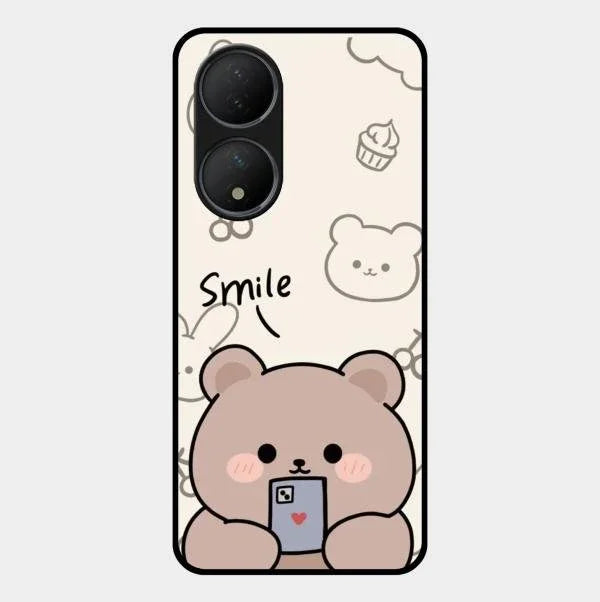 Cute Bear Glossy Metal Case Cover For Vivo T2 5G