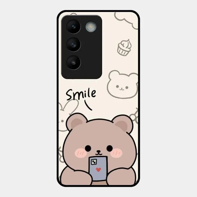 Cute Bear Glossy Metal Case Cover For Vivo T3 5G