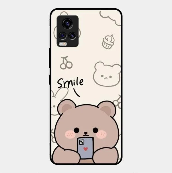 Cute Bear Glossy Metal Case Cover For Vivo V20 2021
