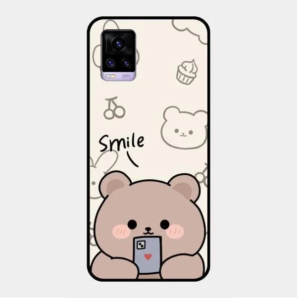 Cute Bear Glossy Metal Case Cover For Vivo V20