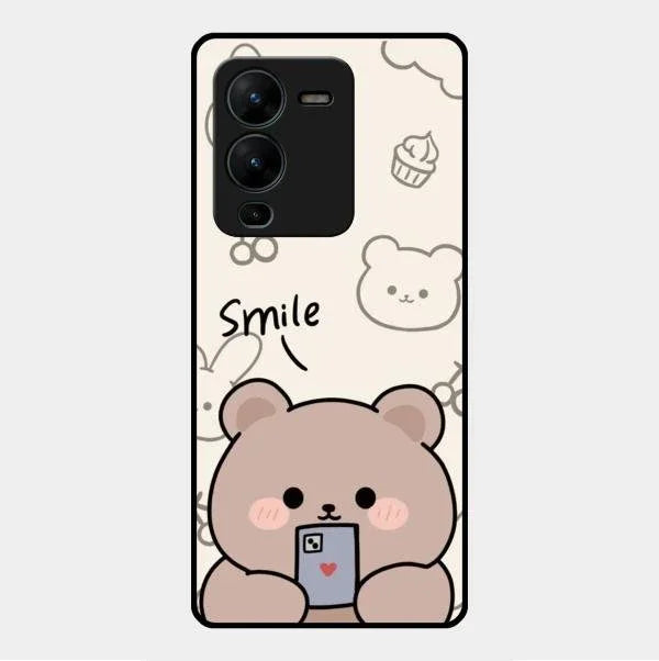 Cute Bear Glossy Metal Case Cover For Vivo V25 Pro 5G
