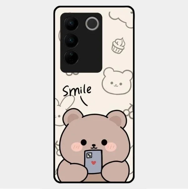 Cute Bear Glossy Metal Case Cover For Vivo V27 5G