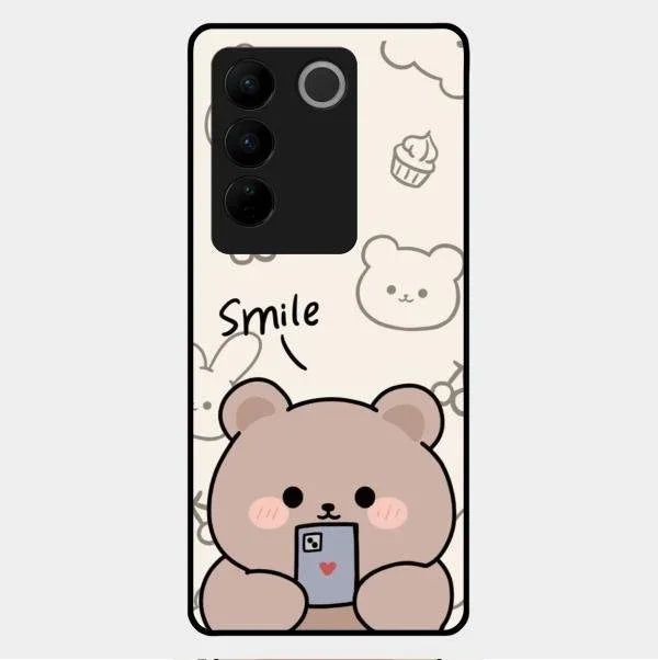 Cute Bear Glossy Metal Case Cover For Vivo V27 Pro 5G