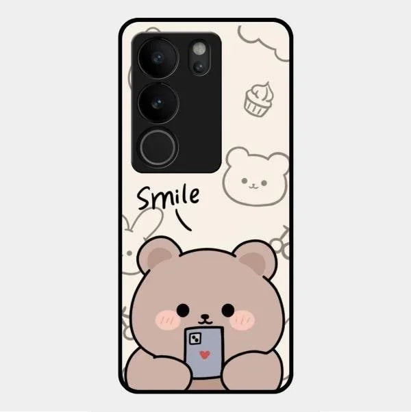 Cute Bear Glossy Metal Case Cover For Vivo V29 Pro 5G