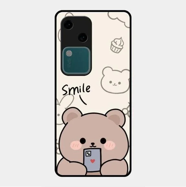 Cute Bear Glossy Metal Case Cover For Vivo V30 5G