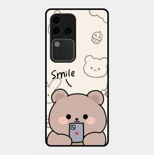 Cute Bear Glossy Metal Case Cover For Vivo V30 Pro 5G