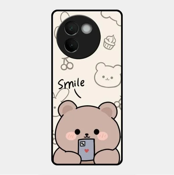 Cute Bear Glossy Metal Case Cover For Vivo V30E 5G