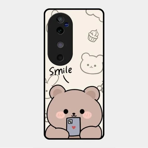 Cute Bear Glossy Metal Case Cover For Vivo V40 5G