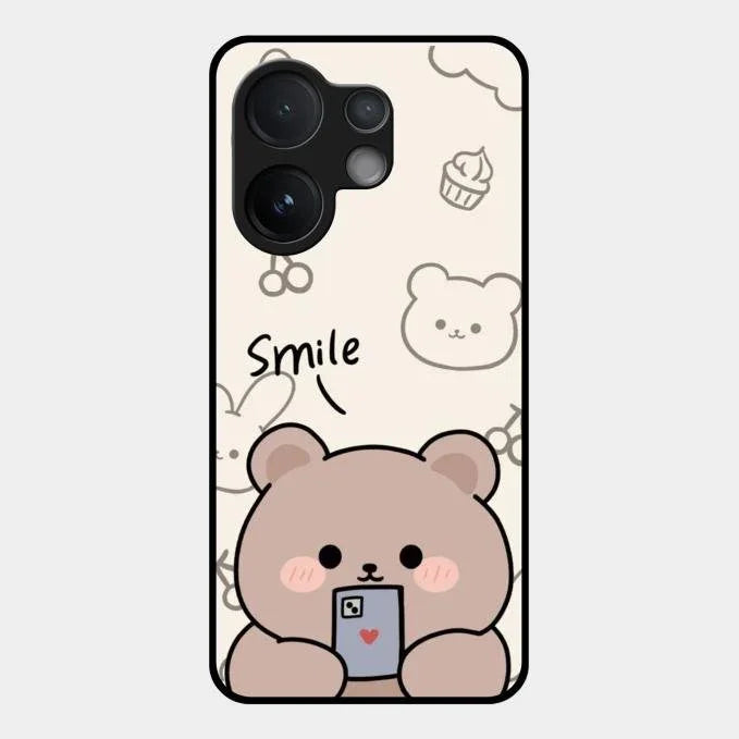 Cute Bear Glossy Metal Case Cover For Vivo V60 5G
