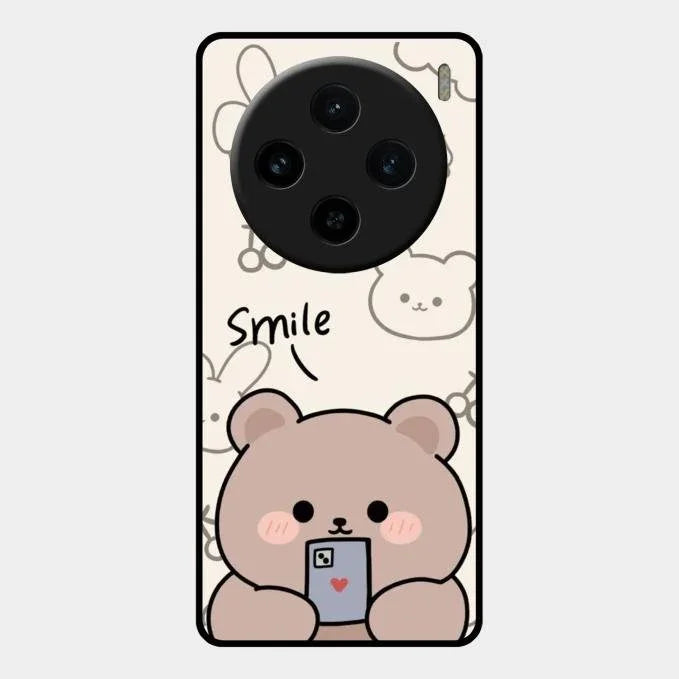 Cute Bear Glossy Metal Case Cover For Vivo X100 5G