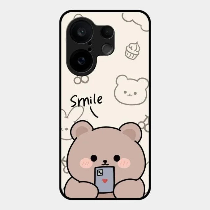 Cute Bear Glossy Metal Case Cover For Vivo X200 Fe 5G