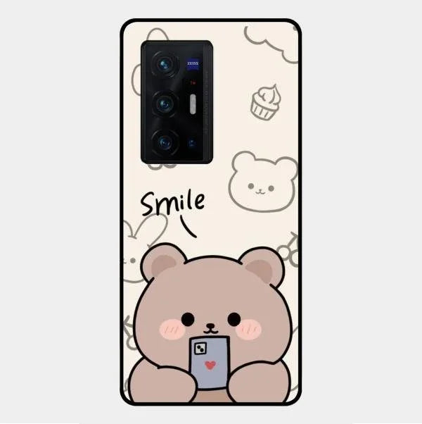 Cute Bear Glossy Metal Case Cover For Vivo X70 Pro Plus 5G