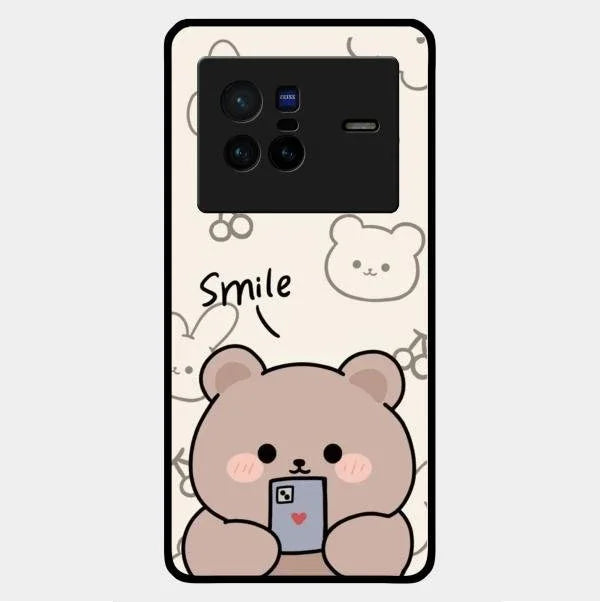 Cute Bear Glossy Metal Case Cover For Vivo X80 5G