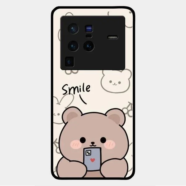 Cute Bear Glossy Metal Case Cover For Vivo X80 Pro 5G
