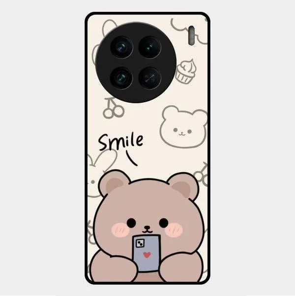 Cute Bear Glossy Metal Case Cover For Vivo X90 Pro 5G
