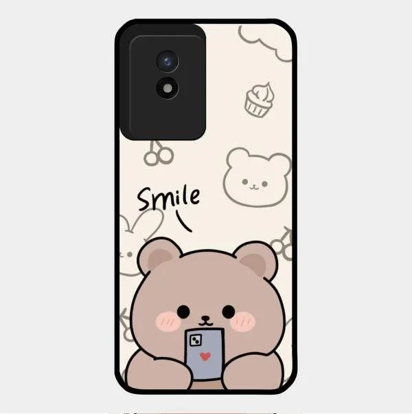 Cute Bear Glossy Metal Case Cover For Vivo Y02T